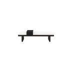 Banc en tissu chenille, design moderne du milieu du siècle avec plateau coulissant en bois amovible