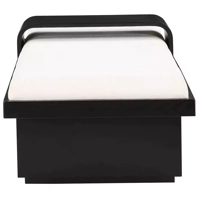 Banc en tissu chenille, design moderne du milieu du siècle avec plateau coulissant en bois amovible