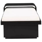 Banc en tissu chenille, design moderne du milieu du siècle avec plateau coulissant en bois amovible