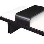 Banc en tissu chenille, design moderne du milieu du siècle avec plateau coulissant en bois amovible
