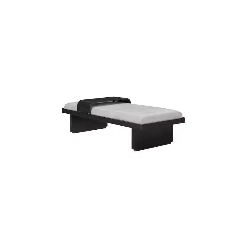 Banc en tissu chenille, design moderne du milieu du siècle avec plateau coulissant en bois amovible