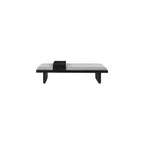 Banc en tissu chenille, design moderne du milieu du siècle avec plateau coulissant en bois amovible