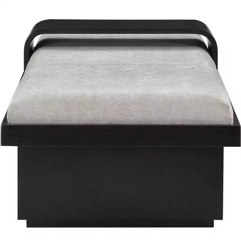 Banc en tissu chenille, design moderne du milieu du siècle avec plateau coulissant en bois amovible