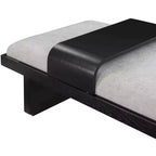 Banc en tissu chenille, design moderne du milieu du siècle avec plateau coulissant en bois amovible