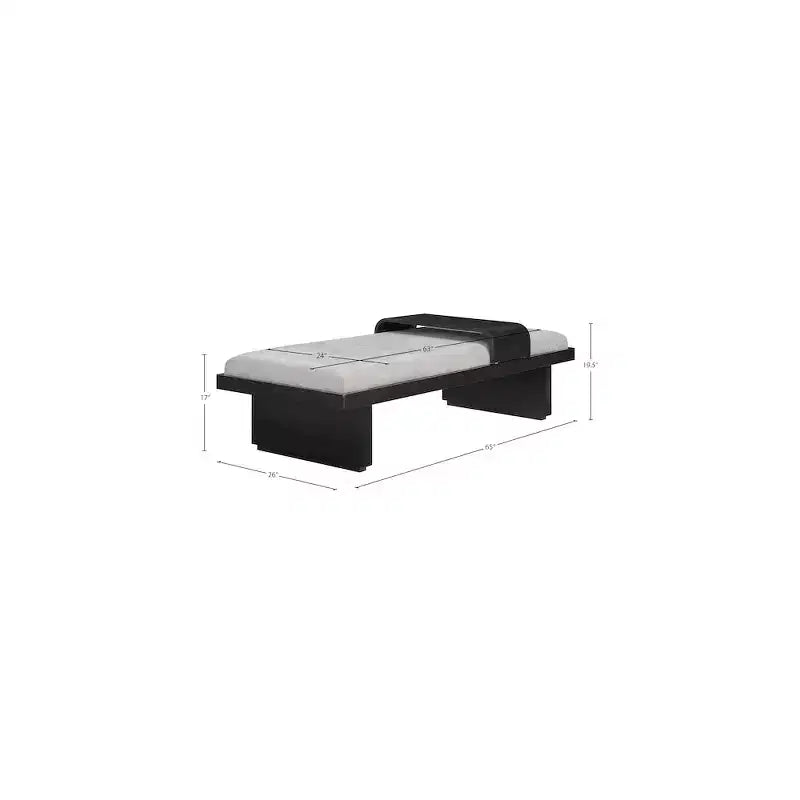 Banc en tissu chenille, design moderne du milieu du siècle avec plateau coulissant en bois amovible