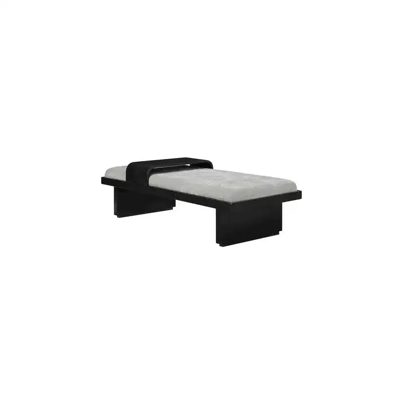Banc en tissu chenille, design moderne du milieu du siècle avec plateau coulissant en bois amovible