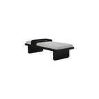 Banc en tissu chenille, design moderne du milieu du siècle avec plateau coulissant en bois amovible