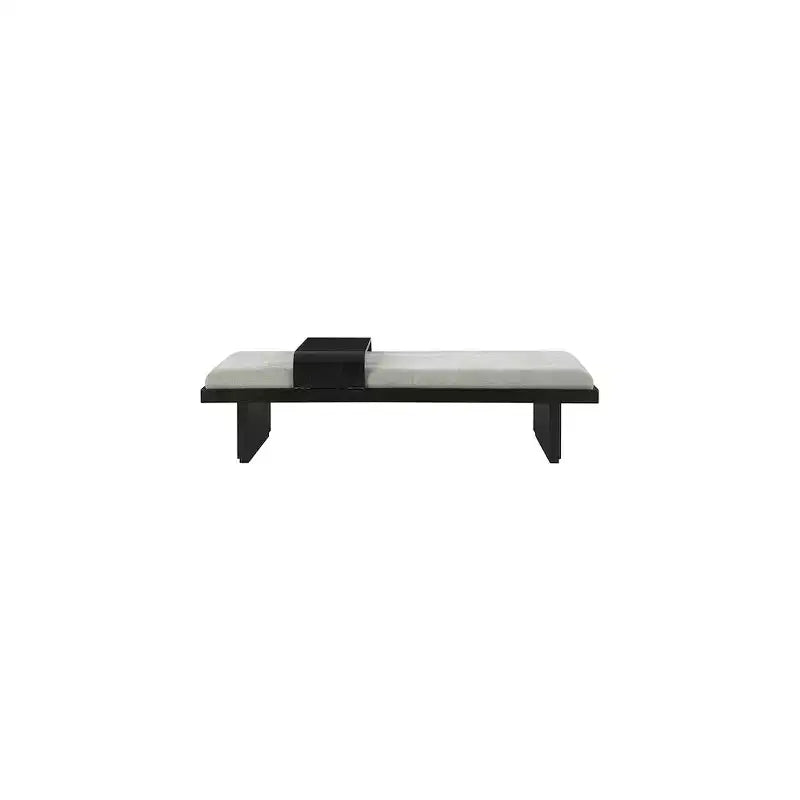 Banc en tissu chenille, design moderne du milieu du siècle avec plateau coulissant en bois amovible