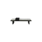 Banc en tissu chenille, design moderne du milieu du siècle avec plateau coulissant en bois amovible