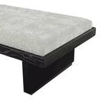 Banc en tissu chenille, design moderne du milieu du siècle avec plateau coulissant en bois amovible