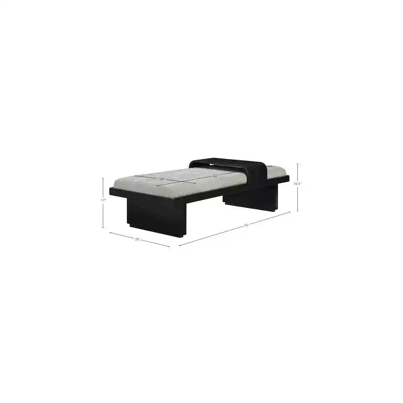 Banc en tissu chenille, design moderne du milieu du siècle avec plateau coulissant en bois amovible