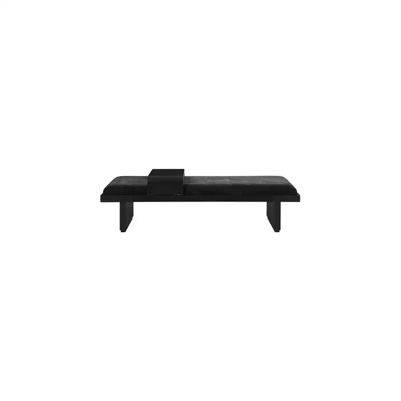 Banc en tissu chenille, design moderne du milieu du siècle avec plateau coulissant en bois amovible