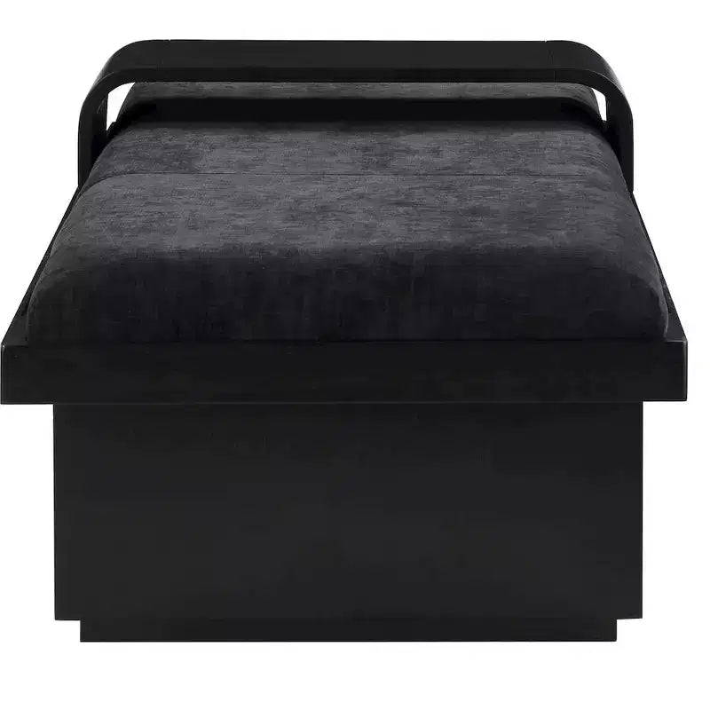 Banc en tissu chenille, design moderne du milieu du siècle avec plateau coulissant en bois amovible