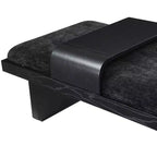 Banc en tissu chenille, design moderne du milieu du siècle avec plateau coulissant en bois amovible