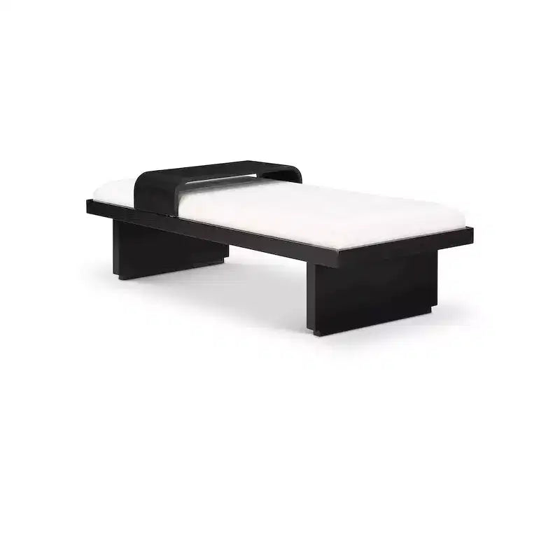 Banc en tissu chenille, design moderne du milieu du siècle avec plateau coulissant en bois amovible