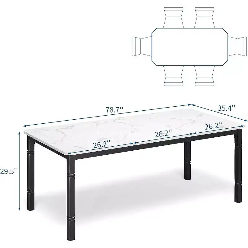 Table de salle à manger de ferme 78,7" pour 6 à 8 personnes - Table de cuisine industrielle avec cadre en métal et coins biseautés, pour salle à manger, petits espaces