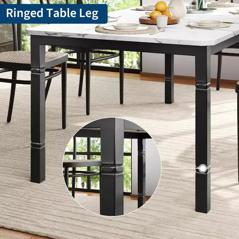 Table de salle à manger de ferme 78,7" pour 6 à 8 personnes - Table de cuisine industrielle avec cadre en métal et coins biseautés, pour salle à manger, petits espaces