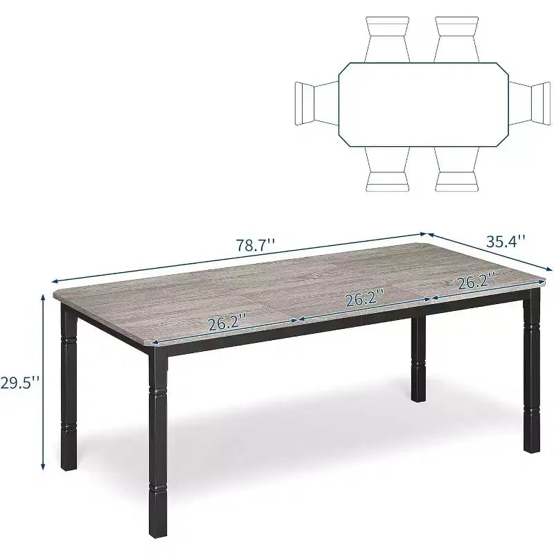 Table de salle à manger de ferme 78,7" pour 6 à 8 personnes - Table de cuisine industrielle avec cadre en métal et coins biseautés, pour salle à manger, petits espaces