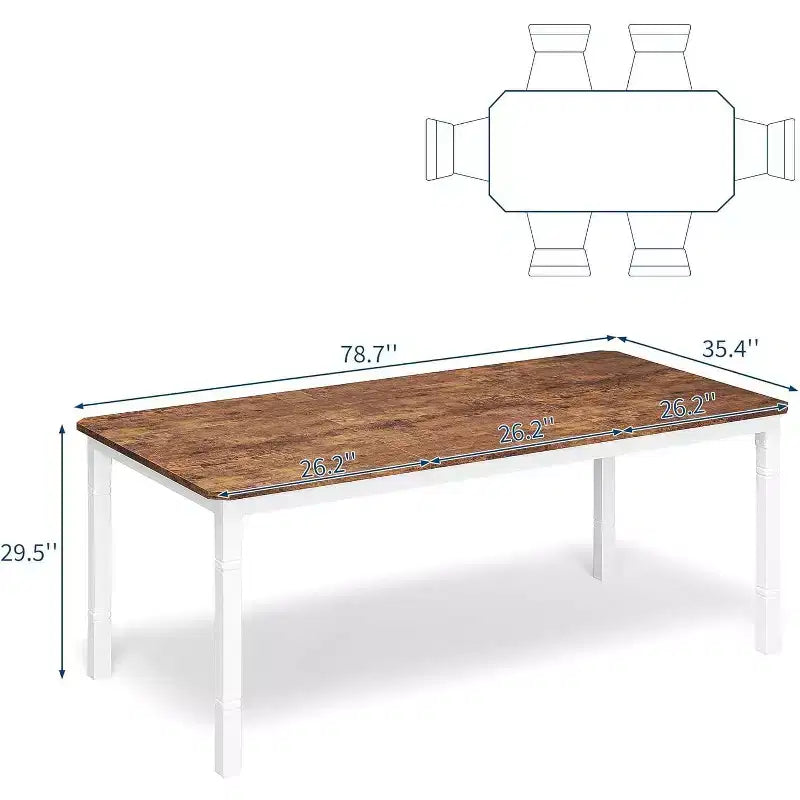 Table de salle à manger de ferme 78,7" pour 6 à 8 personnes - Table de cuisine industrielle avec cadre en métal et coins biseautés, pour salle à manger, petits espaces