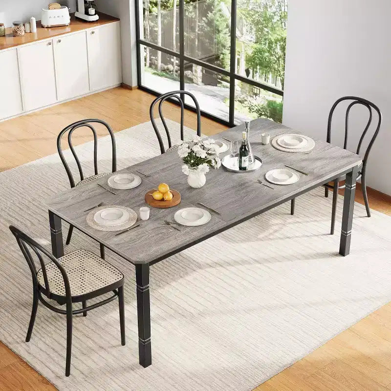 Table de salle à manger de ferme 78,7" pour 6 à 8 personnes - Table de cuisine industrielle avec cadre en métal et coins biseautés, pour salle à manger, petits espaces