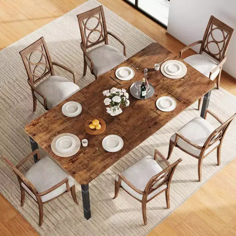 Table de salle à manger de ferme 78,7" pour 6 à 8 personnes - Table de cuisine industrielle avec cadre en métal et coins biseautés, pour salle à manger, petits espaces