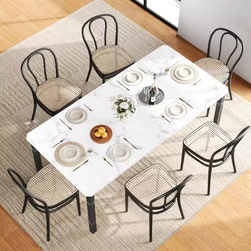 Table de salle à manger de ferme 78,7" pour 6 à 8 personnes - Table de cuisine industrielle avec cadre en métal et coins biseautés, pour salle à manger, petits espaces