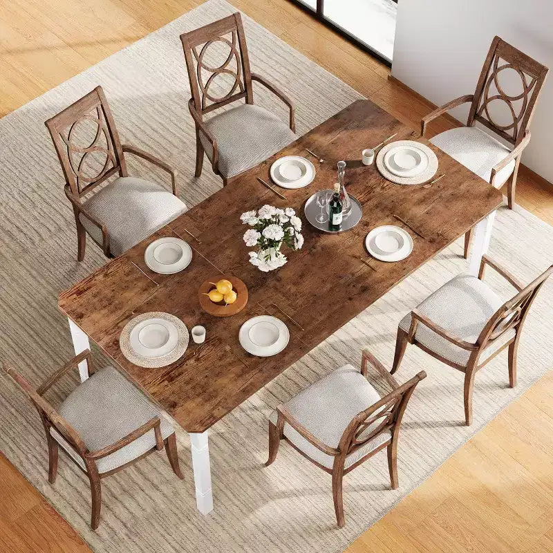 Table de salle à manger de ferme 78,7" pour 6 à 8 personnes - Table de cuisine industrielle avec cadre en métal et coins biseautés, pour salle à manger, petits espaces