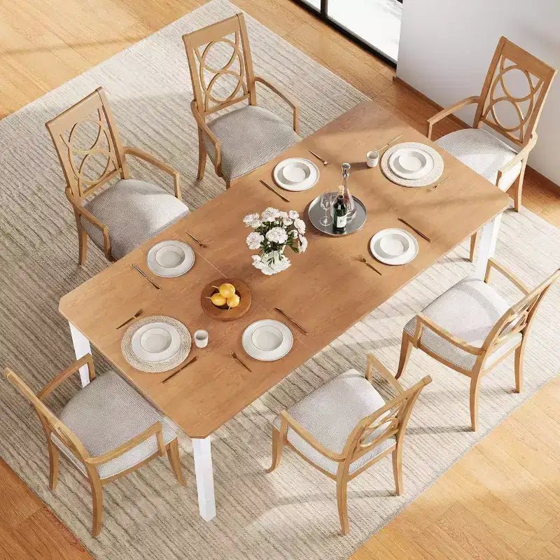 Table de salle à manger de ferme 78,7" pour 6 à 8 personnes - Table de cuisine industrielle avec cadre en métal et coins biseautés, pour salle à manger, petits espaces