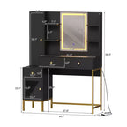 Coiffeuse de maquillage avec miroir éclairé, coiffeuse avec lumières en 3 couleurs, table de maquillage blanche avec station de charge et armoire visible