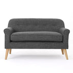 Causeuse capitonnée Mid-Century Modern avec accoudoirs arrondis et pieds évasés en hévéa