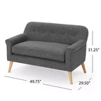 Causeuse capitonnée Mid-Century Modern avec accoudoirs arrondis et pieds évasés en hévéa