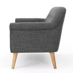 Causeuse capitonnée Mid-Century Modern avec accoudoirs arrondis et pieds évasés en hévéa