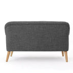 Causeuse capitonnée Mid-Century Modern avec accoudoirs arrondis et pieds évasés en hévéa