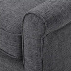 Causeuse capitonnée Mid-Century Modern avec accoudoirs arrondis et pieds évasés en hévéa