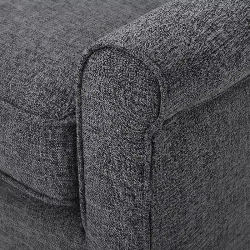 Causeuse capitonnée Mid-Century Modern avec accoudoirs arrondis et pieds évasés en hévéa