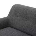 Causeuse capitonnée Mid-Century Modern avec accoudoirs arrondis et pieds évasés en hévéa