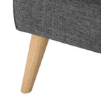Causeuse capitonnée Mid-Century Modern avec accoudoirs arrondis et pieds évasés en hévéa