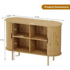 Bahut à portes coulissantes cannelées de 120 cm, Meuble de rangement moderne en bois avec étagères réglables, pour salon, cuisine, salle à manger