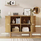 Bahut à portes coulissantes cannelées de 120 cm, Meuble de rangement moderne en bois avec étagères réglables, pour salon, cuisine, salle à manger