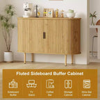 Bahut à portes coulissantes cannelées de 120 cm, Meuble de rangement moderne en bois avec étagères réglables, pour salon, cuisine, salle à manger