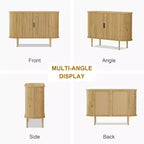 Bahut à portes coulissantes cannelées de 120 cm, Meuble de rangement moderne en bois avec étagères réglables, pour salon, cuisine, salle à manger