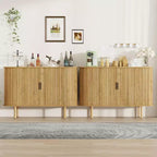 Bahut à portes coulissantes cannelées de 120 cm, Meuble de rangement moderne en bois avec étagères réglables, pour salon, cuisine, salle à manger