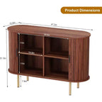 Bahut à portes coulissantes cannelées de 120 cm, Meuble de rangement moderne en bois avec étagères réglables, pour salon, cuisine, salle à manger