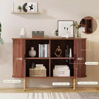 Bahut à portes coulissantes cannelées de 120 cm, Meuble de rangement moderne en bois avec étagères réglables, pour salon, cuisine, salle à manger