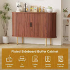 Bahut à portes coulissantes cannelées de 120 cm, Meuble de rangement moderne en bois avec étagères réglables, pour salon, cuisine, salle à manger