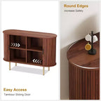 Bahut à portes coulissantes cannelées de 120 cm, Meuble de rangement moderne en bois avec étagères réglables, pour salon, cuisine, salle à manger