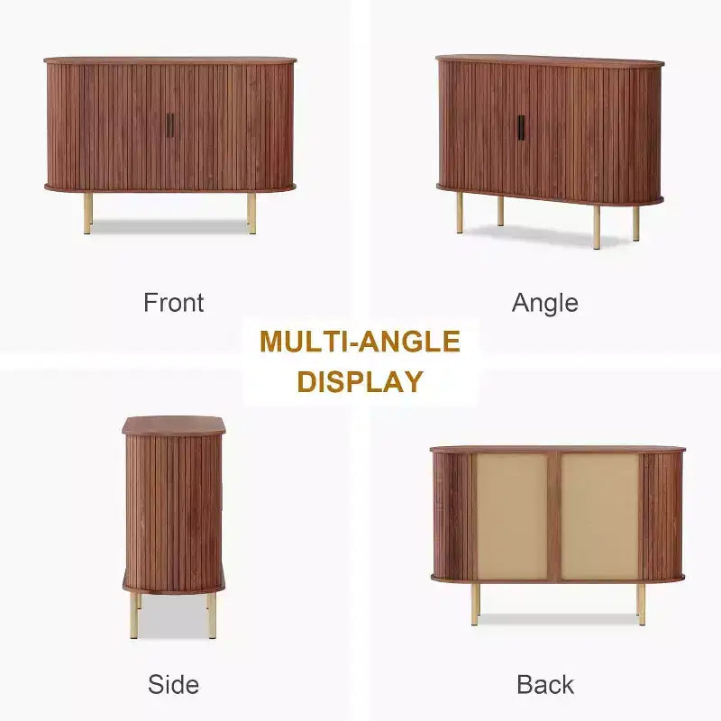 Bahut à portes coulissantes cannelées de 120 cm, Meuble de rangement moderne en bois avec étagères réglables, pour salon, cuisine, salle à manger