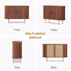 Bahut à portes coulissantes cannelées de 120 cm, Meuble de rangement moderne en bois avec étagères réglables, pour salon, cuisine, salle à manger