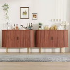 Bahut à portes coulissantes cannelées de 120 cm, Meuble de rangement moderne en bois avec étagères réglables, pour salon, cuisine, salle à manger