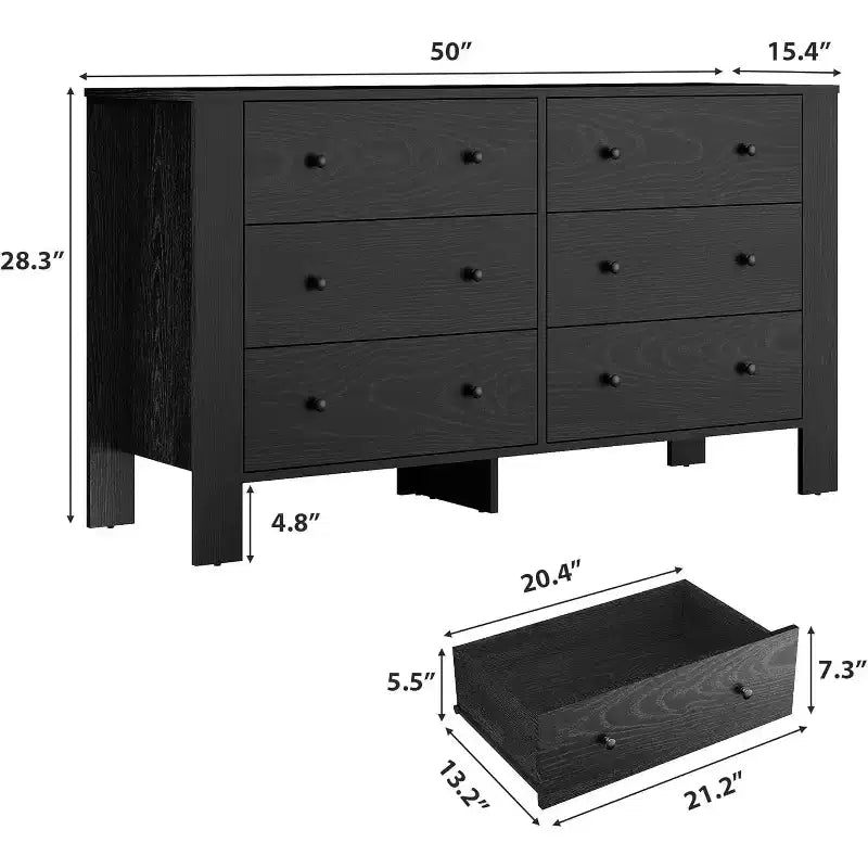 Commode à 6 tiroirs pour chambre à coucher, commode de placard avec poignées robustes, meuble de rangement en bois pour salon, chambre de bébé, entrée